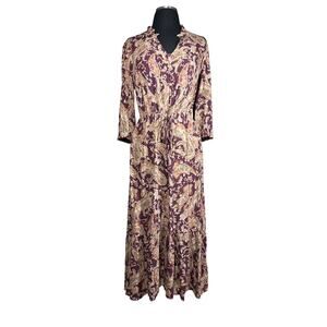 Lucky Brand | Dresses | Lucky Brand Ruffle Tiered Midi Dress In Wine  Paisley Burgundy Tan Size L Boho | Poshmark